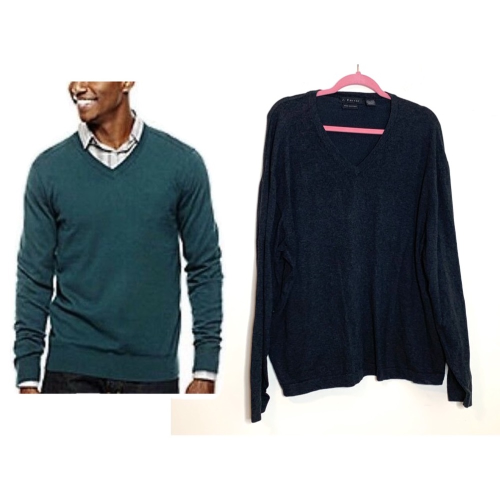 J Ferrar Dark Grey V-Neck Sweater